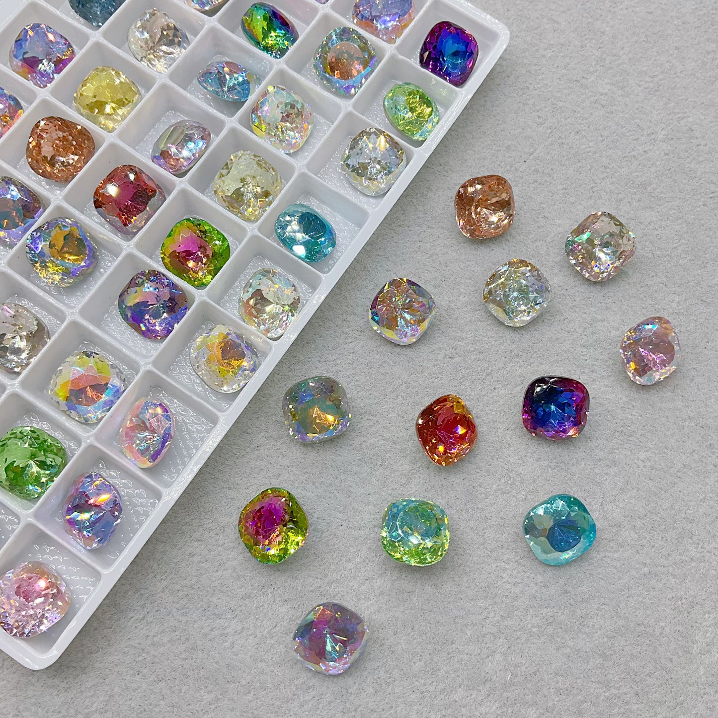 10mm Square Mixed Colors Bird Nest Cut Pointed Back K9 Crystal Nail&DIY Gems