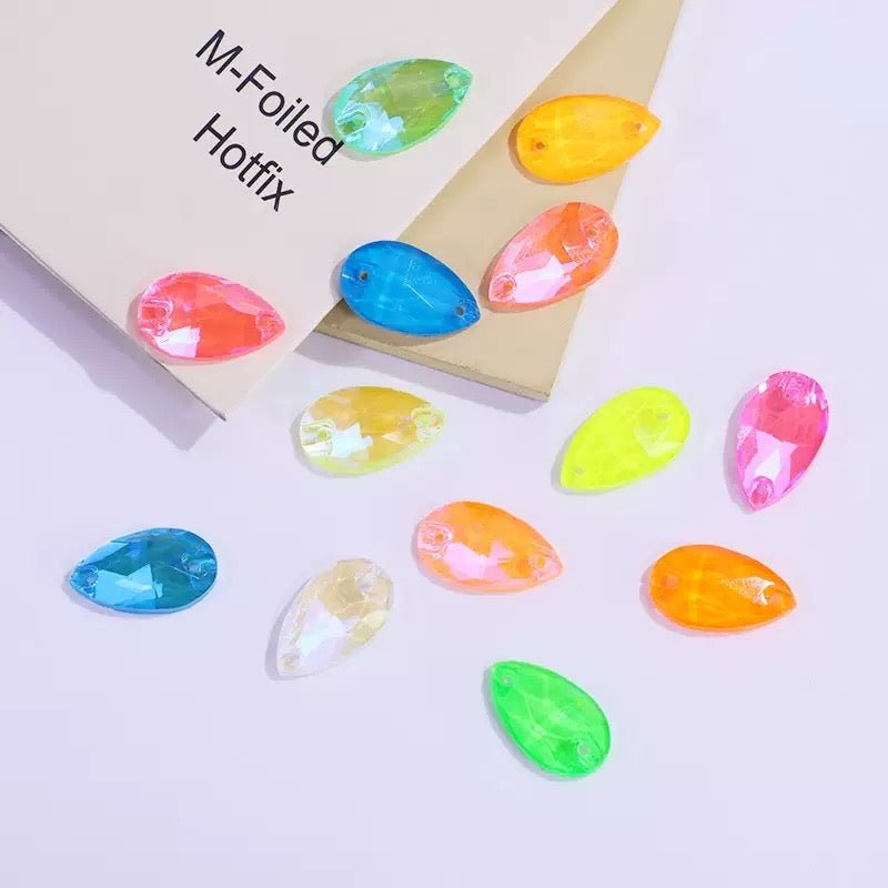 Pear Shape Neon Sew-On Glass Rhinestone