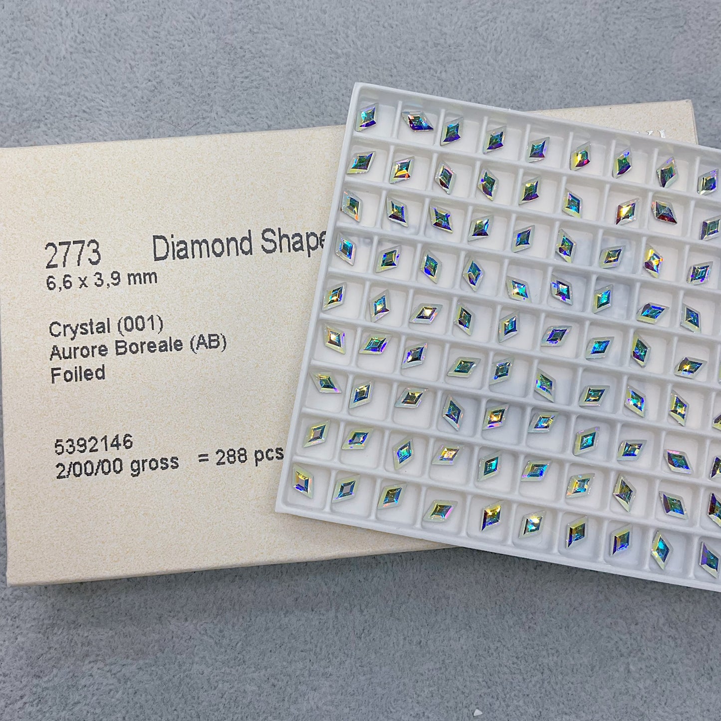 6.6*3.9mm Diamond Shape Flat Back Crystal 001 (AB)