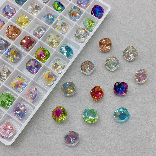 10mm Square Mixed Colors Bird Nest Cut Pointed Back K9 Crystal Nail&DIY Gems