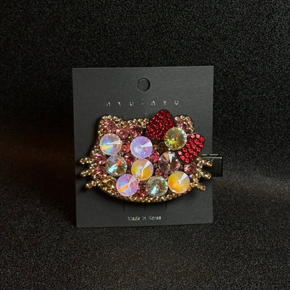 HK Hair Clips Cat with Bows K9 Crystal