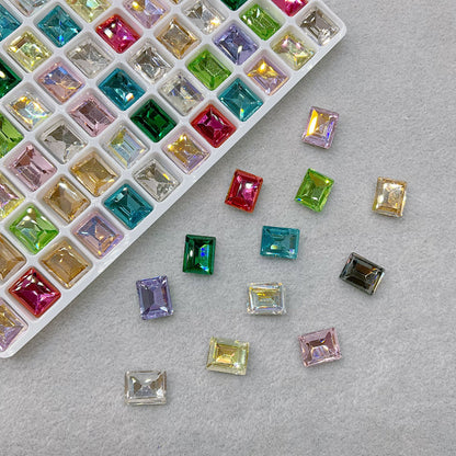 8*10mm Rectangle Mixed Colors Pointed Back Nail Glass Rhinestone