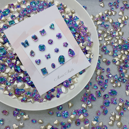 Purple-Blue K9 Crystal Pointed Back Glass Rhinestone Mixed Shapes Nail Gems