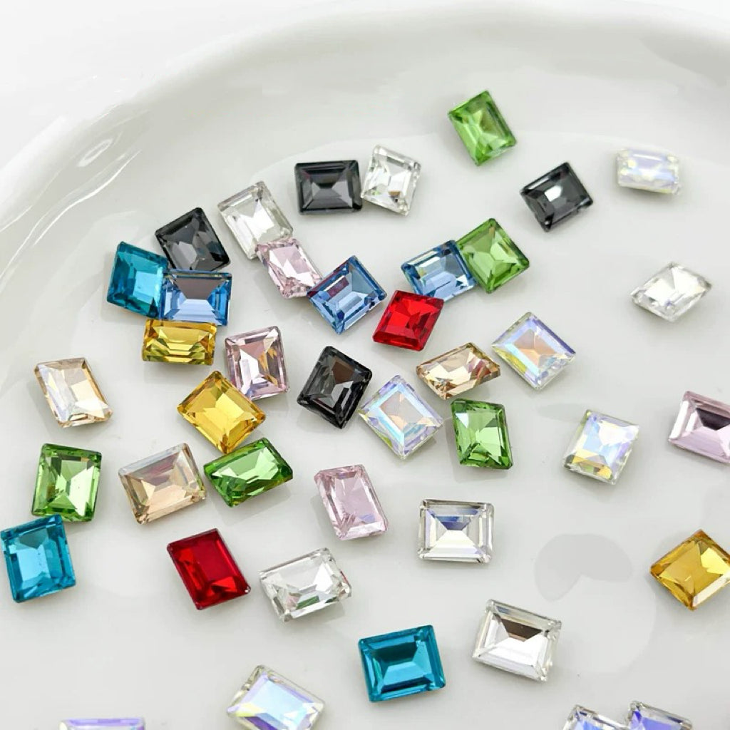 8*10mm Rectangle Mixed Colors Pointed Back Nail Glass Rhinestone