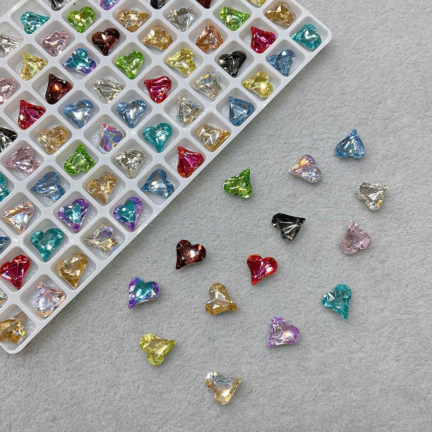 8*9mm Sweet Heart Mixed Colors Pointed Back Nail Glass Rhinestone