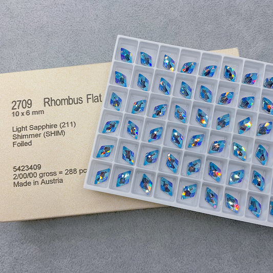 10*6mm Rhombus Flat Back Light Sapphire Shimmer (211 SHIM)