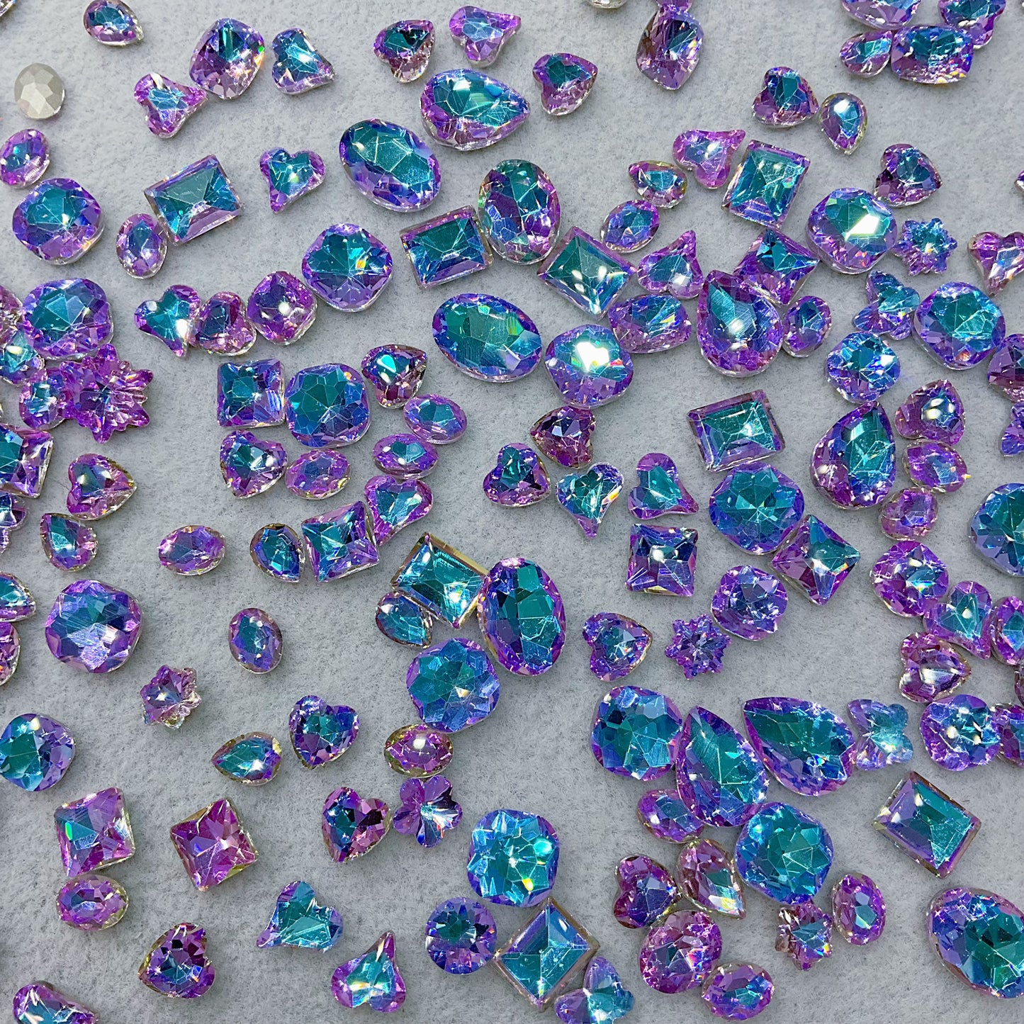 Purple-Blue K9 Crystal Pointed Back Glass Rhinestone Mixed Shapes Nail Gems