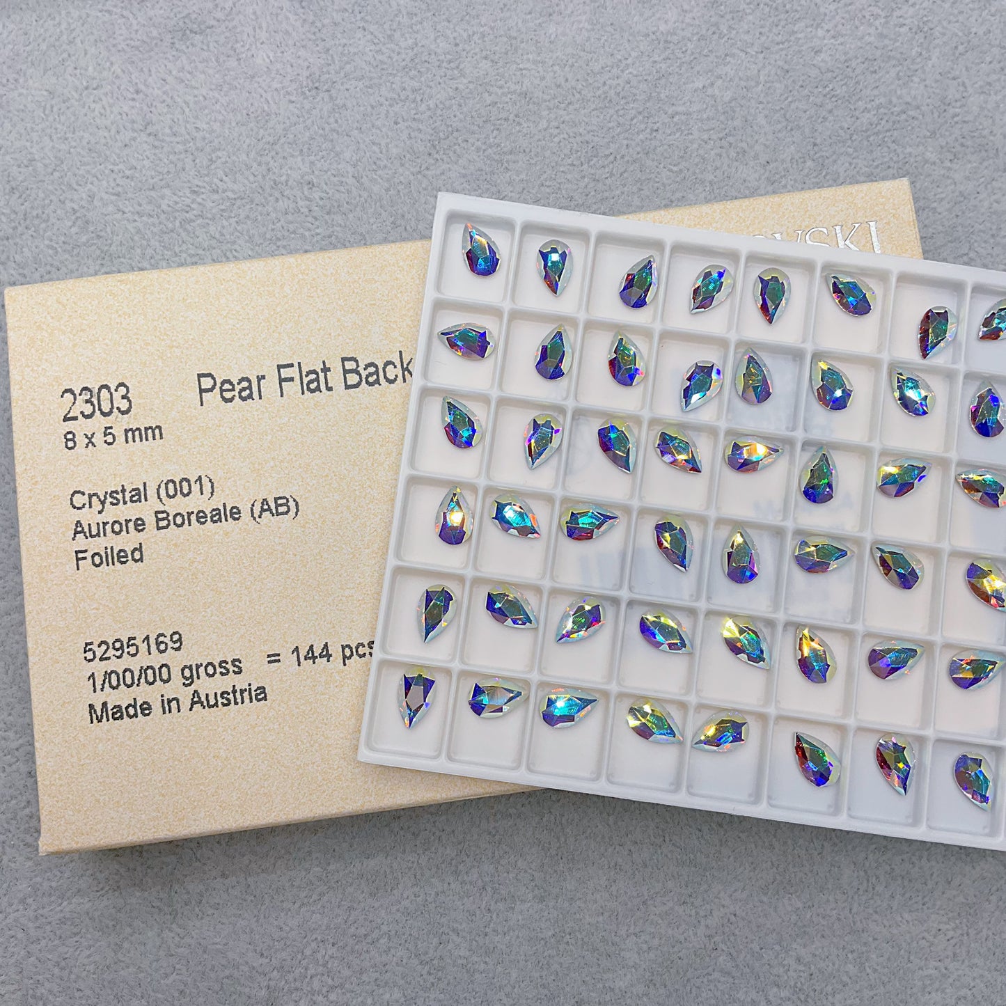 8*5mm Pear Flat Back Crystal AB (001 AB)