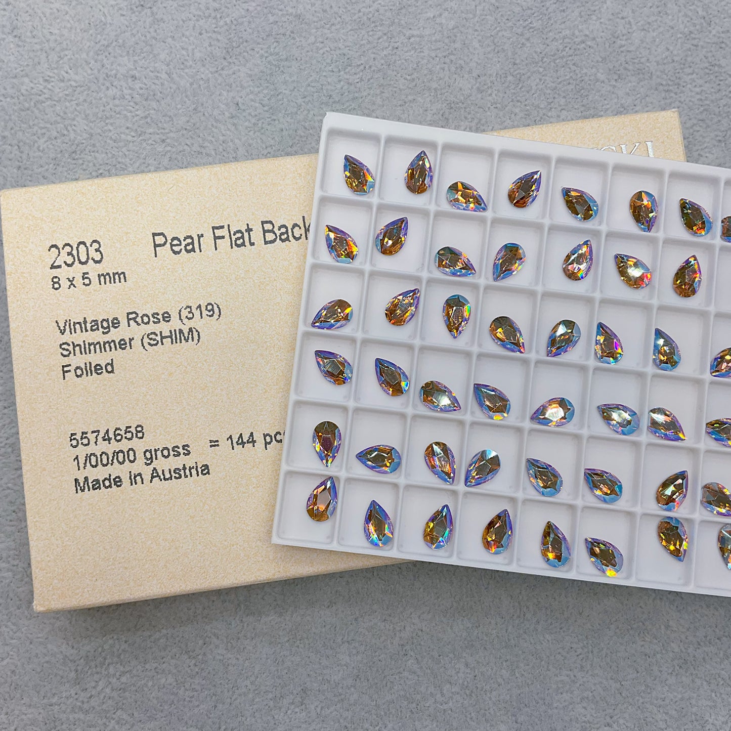 8*5mm Pear Flat Back Vintage Rose Shimmer (319 SHIM)