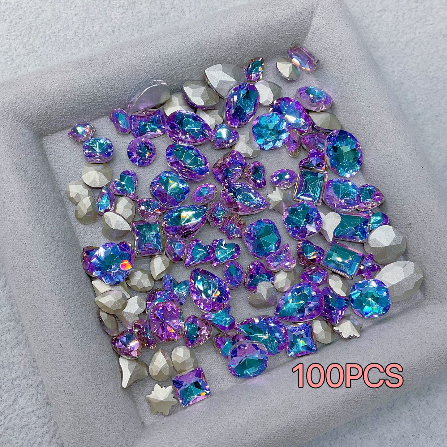 Purple-Blue K9 Crystal Pointed Back Glass Rhinestone Mixed Shapes Nail Gems