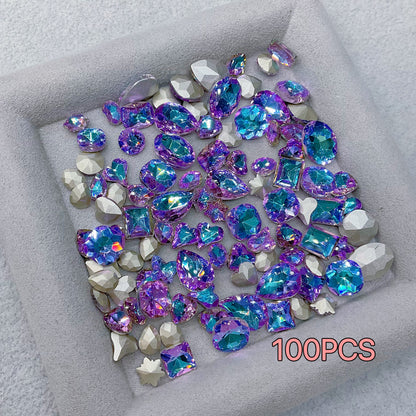 Purple-Blue K9 Crystal Pointed Back Glass Rhinestone Mixed Shapes Nail Gems