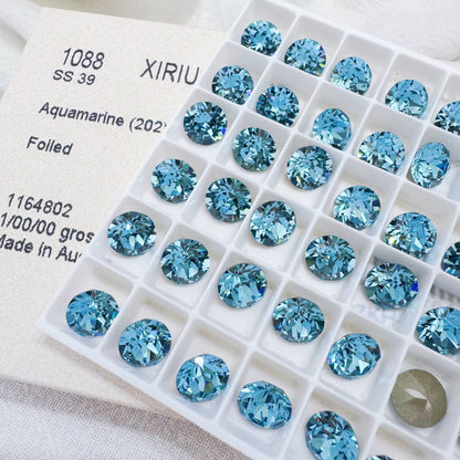 SS39 Aquamarine 202 Swarovski 1088 XIRIUS Chaton Foiled & Pointed Back