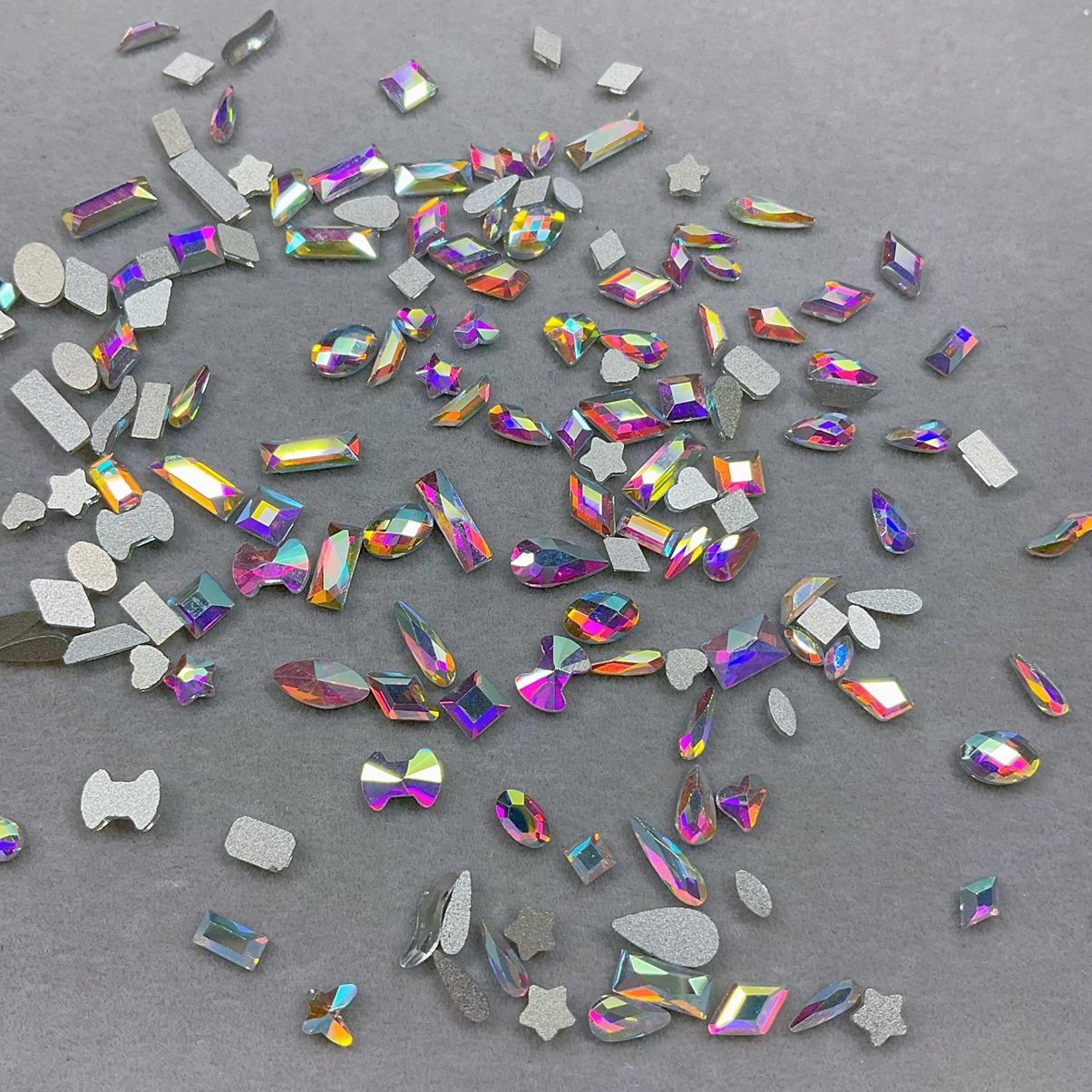 100PCS Flat Back Nail Diamonds Sparkling Glass Rhinestones DIY Decorations Mixed Shapes