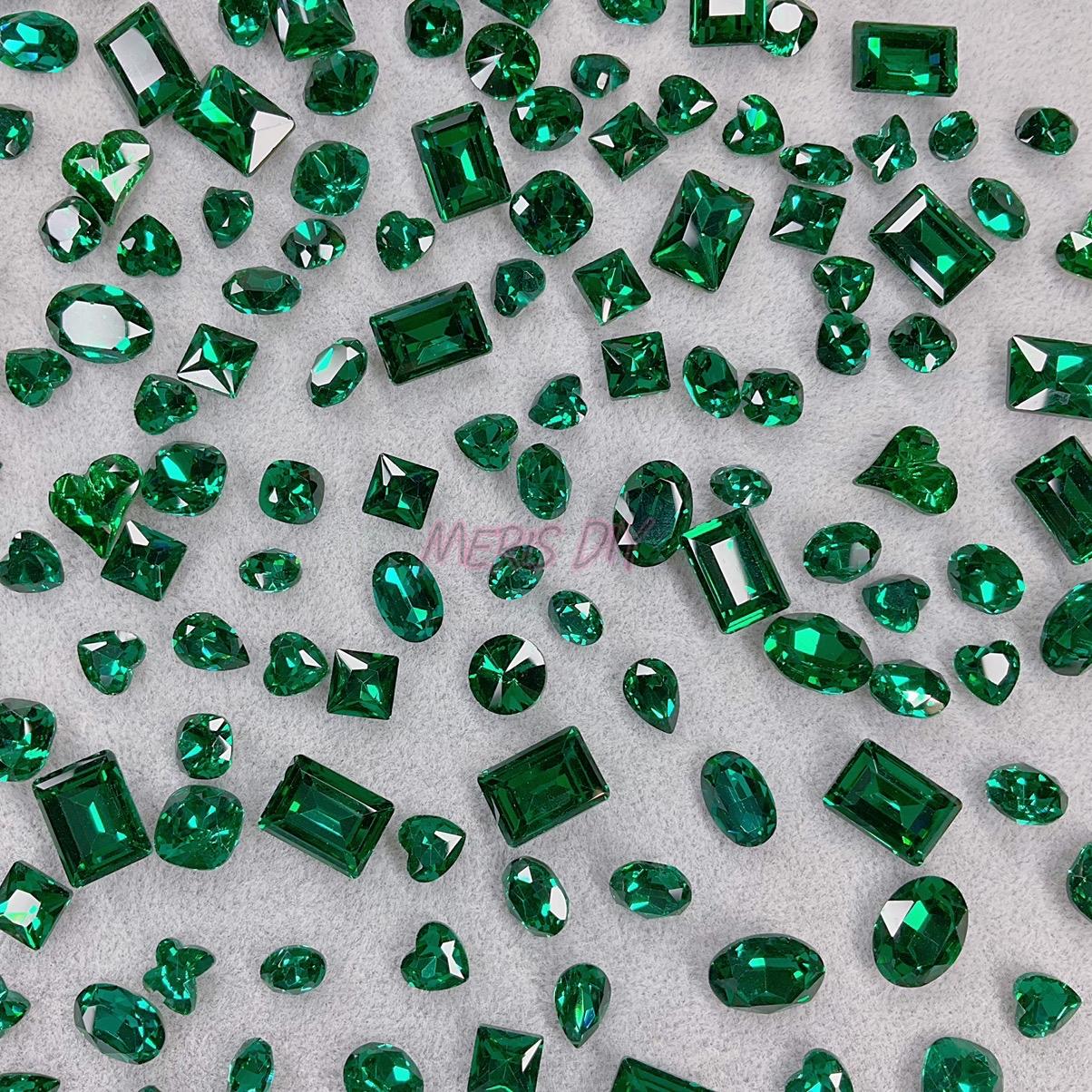 Emerald Pointed Back High Quality K9 Crystal Mixed Shapes